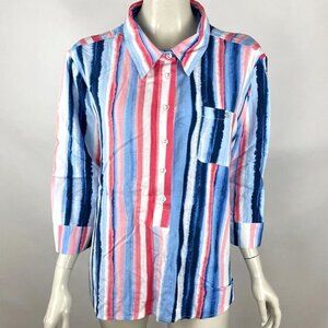 Allison Daley Striped Blouse Women P XL NWT Pocket 3/4 Sleeve Collared Shirt Top